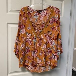 RUST FLORAL PRINT BABYDOLL TOP